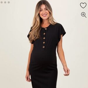 Black Ribbed Button-Down Midi Dress